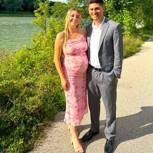 Women's Maternity Floral Ruched Bodycon Midi Mesh Sleeveless Fishtail Cami Dress